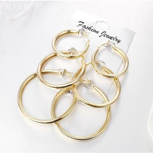 BLIJERY 3 Pairs Fashion Thick Circle Hoop Earrings Set For Women Punk Jewelry Gold/Silver Color Statement Earrings Brincos Femme