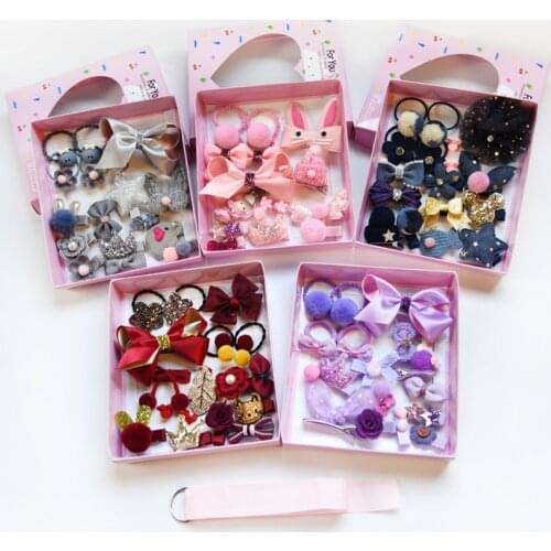 18 Piece Hair Clip Set Cute Hair Accessories Girl Headwear Bow Flower Animal Hairpins Hair Band Cartoon Elastic Headdress Gift