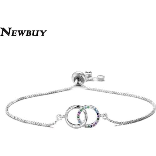NEWBUY 2020 Trendy Colourful CZ Stone 8 Shape Infinity Charm Bracelets For Women Girl 4 Colors Adjustable Copper Chain Jewelry