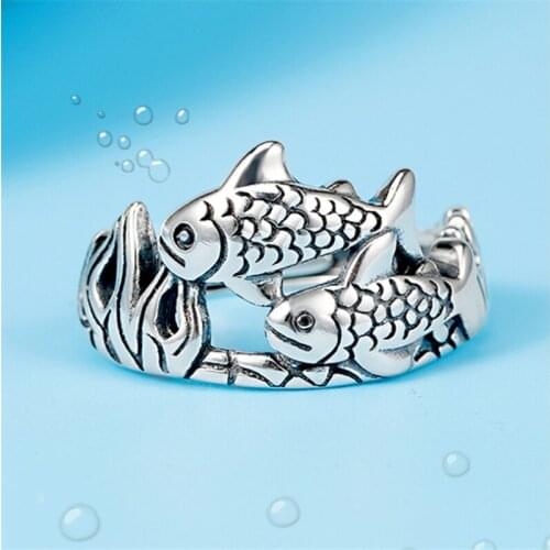 New Arrival Free Shipping Items Vintage Animal Ethnic Pisces Rings For Women 2020 Tibetan Silver Lucky Fish Wide Woman Jewelry