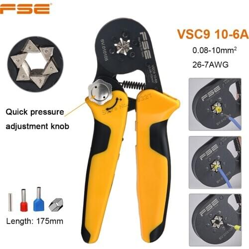 VSC9 10-6A Crimping Pliers 0.08-10mm2 AWG 26-7 Tube Bootlace Terminals Crimper wire stripper Self-adjustable Crimping Hand Tools