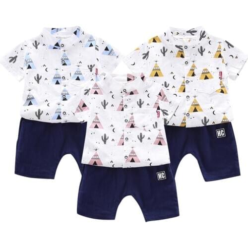 Kid Cartoon Shirt Solid Color Pants 2PCS Suit Toddler Boys Vitality Top Shorts Set Costume Children Infatn Summer Leisure Outfit
