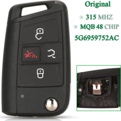 Bilchave Original For VW Volkswagen Golf 7 Fob 4 Buttons Smart Remote Control Car Key 315Mhz MQB48 Chip 5G6959752AC Replacement