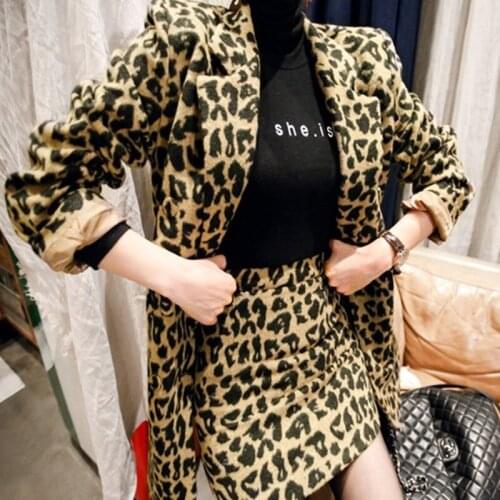 ZAWFL 2020 autumn winter western style loose leopard print woolen suit jacket fashion high-end short skirt two-piece suit