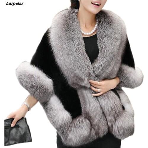 Laipelar Luxury Brand Winter Womens Ladies Faux Mink Cashmere Wedding Autumn Long Fur Coat Shawl Cape Faux Fox Fux Laipelar