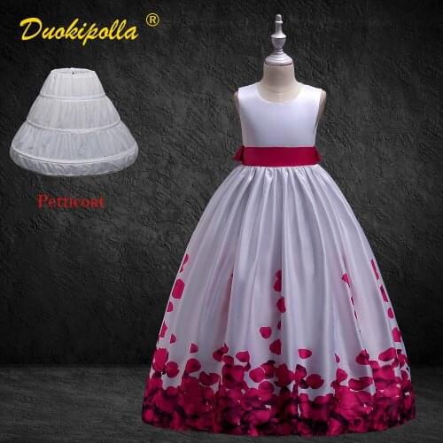 Flower Girl Dresses for Wedding Petal Bow Belt Formal Graduation Gown Girls First Communion Dress Teen Dress with Floral Pattern