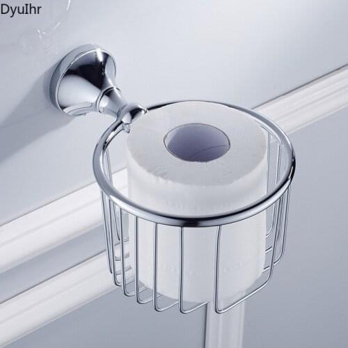 DyuIhr simple bathroom brass material electroplating chrome wall-mounted tissue basket storage rack bathroom accessories