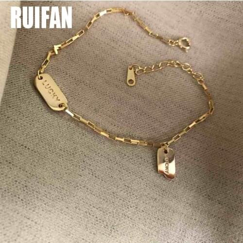 Ruifan Geometric Lucky Letter White Gold/Gold Bracelets 925 Sterling Silver Thick Bracelet for Women Female Jewelry YBR177