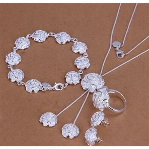 S271 Wholesale, jewelry set, fashion jewelry set Rose Ring Stud Earrings Bracelet Necklace Jewelry Set