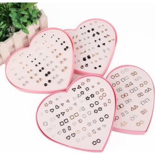 36 Pairs Fashion Super Discount Stud Earrings Suit Box Plastic Glue Needle Ear Nail Brincos For Ladies Girls Jewelry Accessories