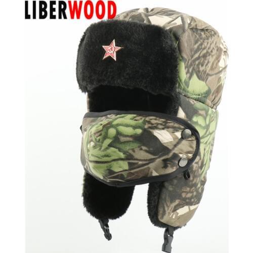 Soviet and Russian soldier army hats jungle tree leaf winter cap CCCP Soviet Star Sickle hammer earmuffs hat USSR Men Women hats