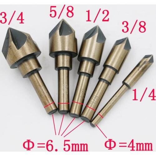 82 Degree Five-Edged Chamfering Cutter Countersunk Head Taper Chamfering Machine High Speed Steel 4341 5PC Inch