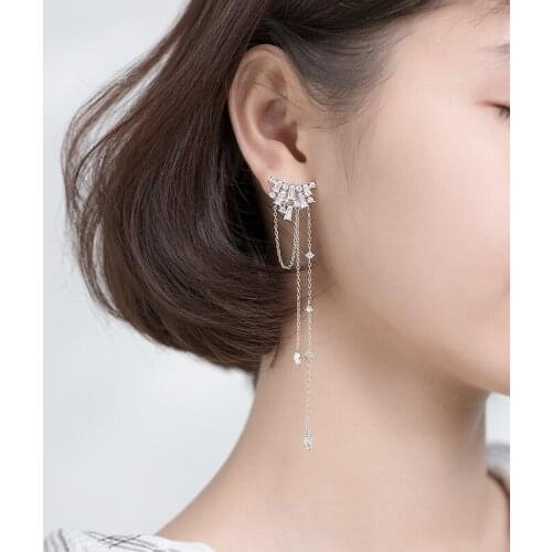 ONLY 1PC Real. 925 Sterling Silver CZ Crown tassel Dangle ear Earrings long C-G4301
