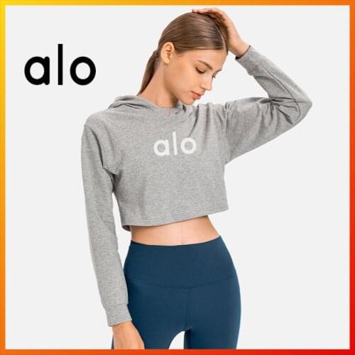 Alo Yoga Womens Autumn New Hooded Sports Top Womens Fitness Long Sleeve Gym Outdoor Workout Crop Top Sexy Casual DH016