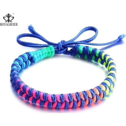 ROYALBEIER High Quality Hand Woven Bracelet Rainbow Fluorescent Color Optional Adjustable Casual Sporty Unisex Bracelet SZ0592