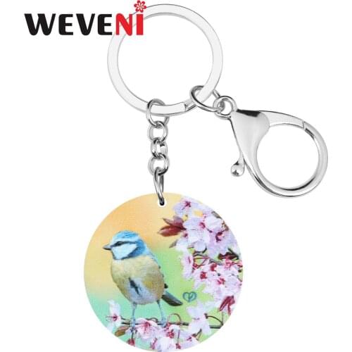 WEVENI Acrylic Elegant Parus Major Bird Keychains Keyring Animal Key Chain Jewelry For Women Girl Lover Funny Gift Bag Jewellery