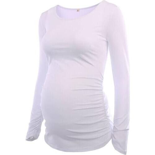 Womens Maternity Clothes Long Sleeve Scoop Neck Side Ruched Tunic Blouses Top Mama Clothes Flattering classic Pregnancy T-shirt