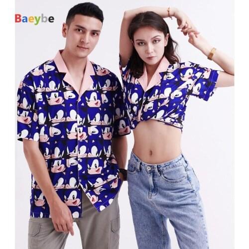 Cartoon Anime Women Shirts Hip Hop Loose Oversized Blouses Female Tops Style Hawaiian Blusas Tops