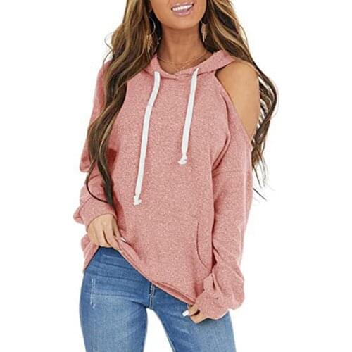 Women Hoodies Hooded Off Shoulder Autumn Female Sweatshirt Pocket Drawstring Long Sleeve Sweat Shirts Sports Top