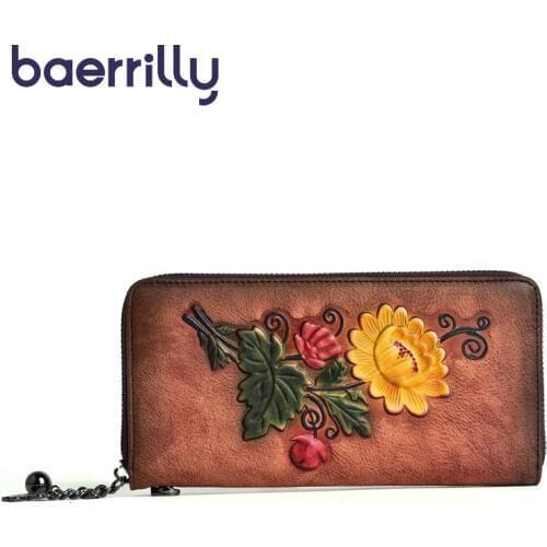 2019 New Women Wallets Flower Genuine Leather Female Long Clutch Bags Coin Purse Girl Rfid Card Holder Women Phone Bag Carteira