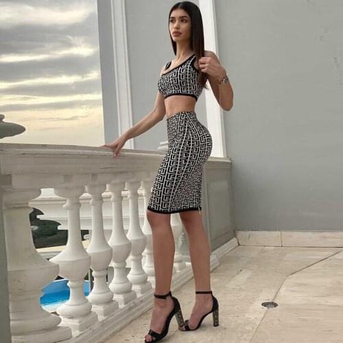 HIGH QUALITY Newest 2021 Baroque Designer Fashion Runway Suit Set Womens Jacquard Geometrical Camis Tops Knitted Skirt Set