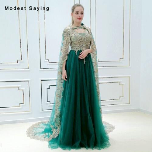 Elegant Eemerald Green A Line Beaded Lace Evening Dress 2018 with Long Shawl Engagement Party Prom Gowns vestido de festa longo