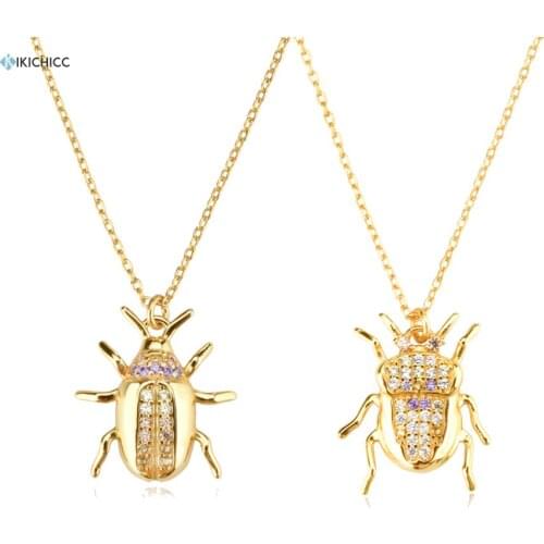 KIKICHICC 925 Sterling Silver Gold House OF Beetles Luck Beetle Amulet Pendant Long Chain Necklace 2021 Wedding Jewelry Gift