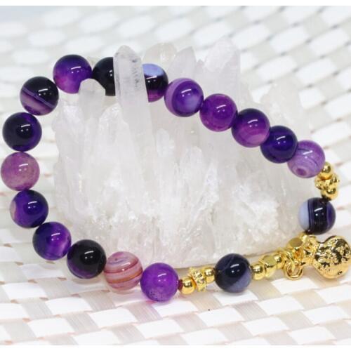 Gold-color accessory natural stone purple veins agat onyx carnelian round stone beads 8mm bracelet women jewelry 7.5inch B2067