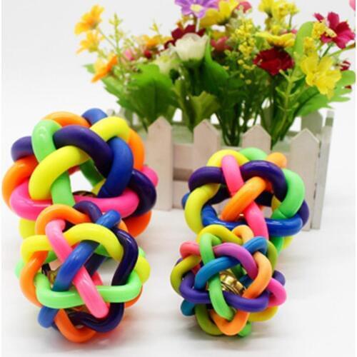 1PC Round Rubber Rainbow Pet Bell Sound Ball Colorful Dog Woven Ball Dog Cat Interactive Toy Chew Toys Teeth Training Pet Suppli