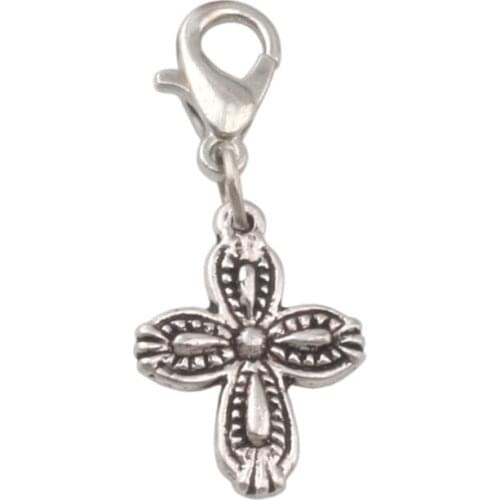 100pcs/lot Dangle Zinc alloy Cross flower Charm Big Hole Beads Fit European Charm Bracelet Jewelry 13x30mm A-273a