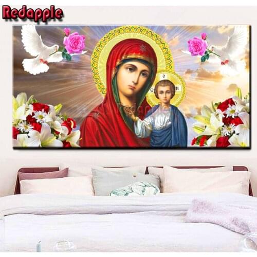 5 D round Diamond Mosaic Virgin Mary Full Drill Square Icon Religion Diamond Painting Jesus child Rhinestone Embroidery Diamonds