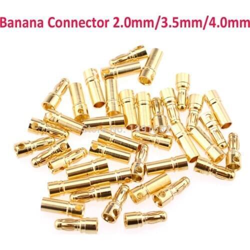 50pairs 2.0mm 3.5mm 4.0mm 2.0 3.5 4.0 Gold Bullet Banana Connector Plug Male Female for ESC Motor Lipo RC battery Part