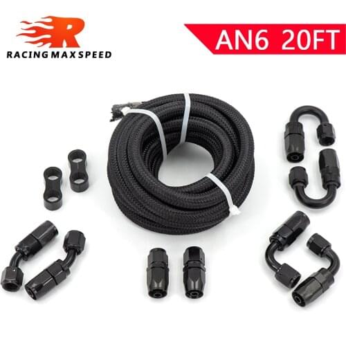 6AN AN6 & Stainless Steel Braide Oil Fuel Hose Line +AN6 Hose End Ftting Adapter Oil Hose Kit With Clamps 10FT 20FT