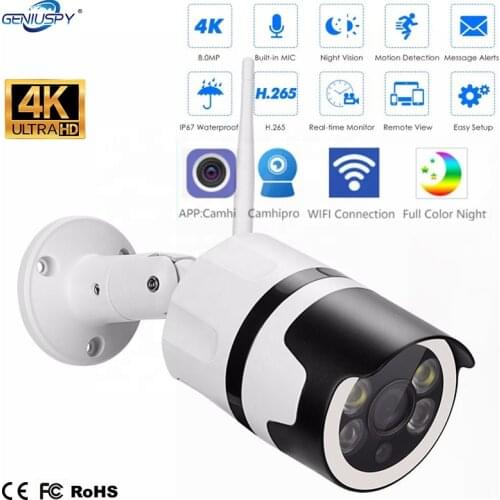 8MP 4K Mini Wifi IP Camera Outdoor H.265 Onvif Bullet CCTV Array Night Vision IR 8MP POE Video Surveillance Camera Audio Camhi