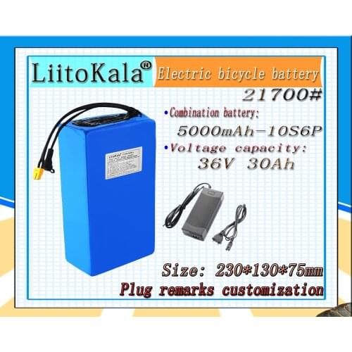 LiitoKala 36V 30ah 21700 10S6P Electric Bicycle Battery 36V 30AH 1000W Lithium Battery Built-in 20A BMS Electric Bikes Motor