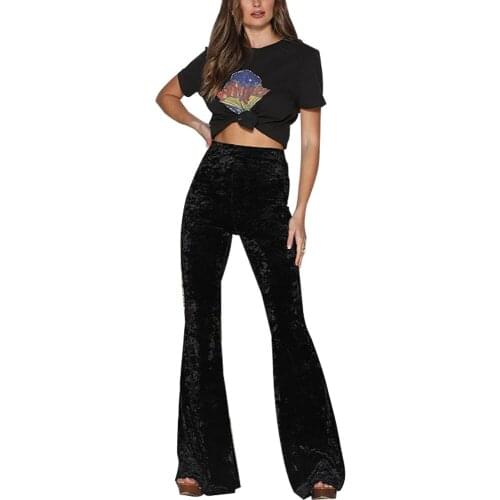 Flared Pants Gold Velvet High Waist Solid Color Thin Soft Breathable Loose Casual Women Wide Leg Pants