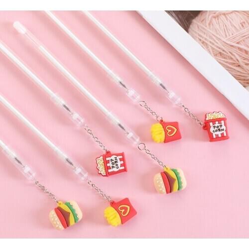 3 pcs/lot Hamburg French fries Pendant black ink Gel Pen Signature Pen Escolar Papelaria School Office Supply Promotional Gift