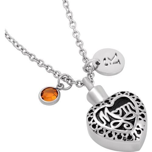 IJMD0012 Stainless Steel Jewelry Vintage Pattern Mom in My Heart Cremation Urn Ash Keepsake Pendant Necklace