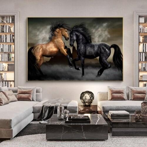 Horse Canvas Painting Black and Yellow Horse Animal Art Painting Love Posters and Art Deco Pictures Living Room Home Decor