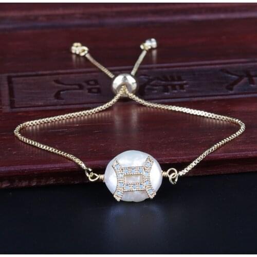 Tiny gold cz crystal paved gemini constellation charm freshwater pearl bead connector link dainty bracelet for women birthday