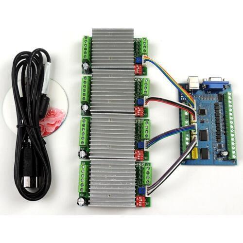 MACH3 USB CNC 5 Axis 100KHz Smooth Stepper Motion Control card breakout board+4PCS TB6600 1 Axis 4.5A Stepper Motor Driver board