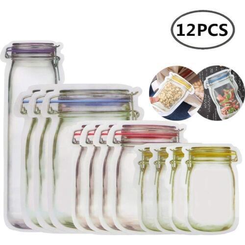 10Pcs Mason Jar Zipper Bags Nuts Candy Cookies Snack Reusable Saver Bag Leakproof Fresh Food Sandwich Storage Bags for Travel