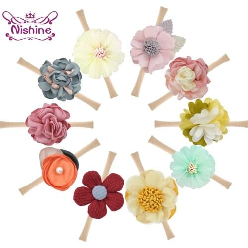 Nishine Soft Flower Baby Headband Fashion Infant Stretch Nylon Hairband Kids Headdress Hair Accessorise Cute Gifts Sets