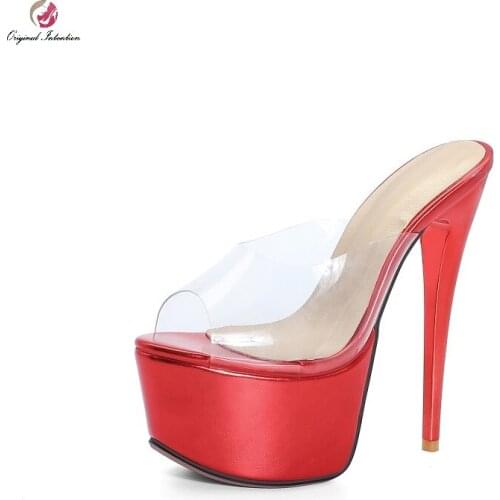 Sexy 16CM Thin High Heels Women Slippers 2021 PVC Colorful Platform Peep Toe Modern Slippers Fashion Ladies Sandals Plus Size 50