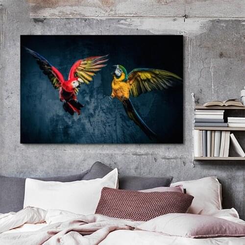 Birds Poster Parrots Wild Animal Canvas Painting Posters and Prints Cuadros Wall Art Pictures for Living Room