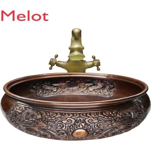 Platform Basin Pure Copper Retro Platform Basin Thickened Art Basin Bathroom Wash Basin Single Hole Wash Basin for Water