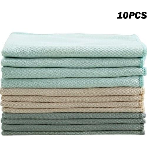 10pcs No Traces Microfiber Cloth Fish Scale Rag Scrubbing Cloth Set For Cleaning Mirrors Glass Dish Screens Household Для Кухни