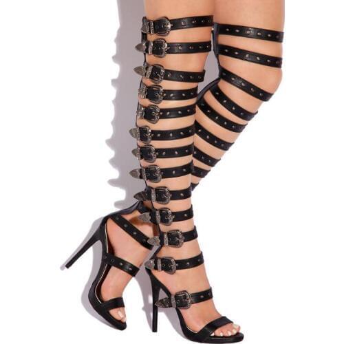 Classic Gladiator Style Women Over The Knee Boots Buckles Strap Ladies Sexy High Heel Boots Summer Hot Female Fashion Dress Shoe