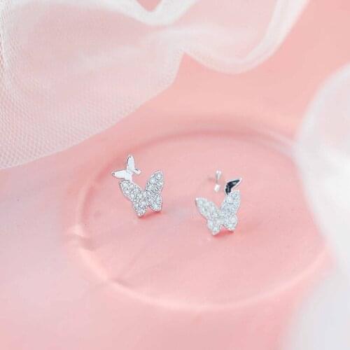 Stud Earring New Hot Sell Trendy Super Shiny Zircon butterfly 925 Sterling Silver Earrings for Women Wholesale Jewelry