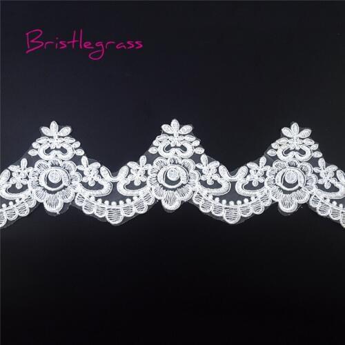 BRISTLEGRASS 1 Yard White Vintage Embroidered Flower Tulle Mesh Lace Trim Applique Patch Bridal Wedding Dress Costume DIY Sewing